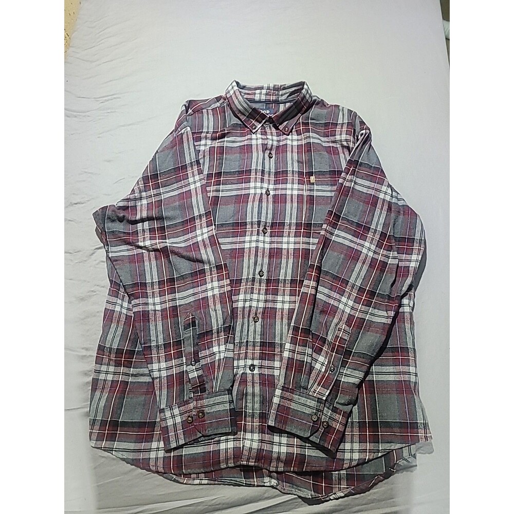 IZOD Flannel Button Down RedGray Plaid Collared Shirt Mens Size XXL Light Weight